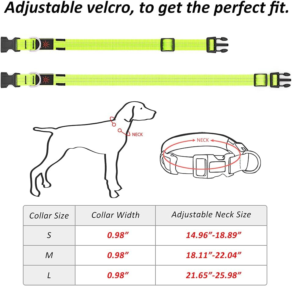 Led Dog Collar, Rechargeable Light up Collar, Waterproof Flashing Light Basic Dog Collars, Super Bright Night Safety (Green, Large)