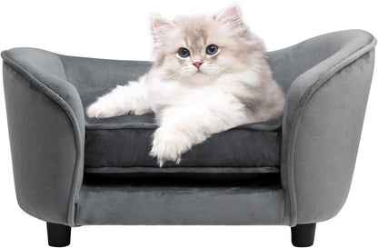 Pet Sofa Couch, Pet Sofa for Cats and Small Dogs, Cat Sleeping Bed, Ultra-Soft Snuggle Cat Sofa for Indoor Kitten, Luxury Mini Dog Couch Sofa Bed, Dark Gray