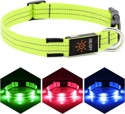 Led Dog Collar, Rechargeable Light up Collar, Waterproof Flashing Light Basic Dog Collars, Super Bright Night Safety (Green, Large)