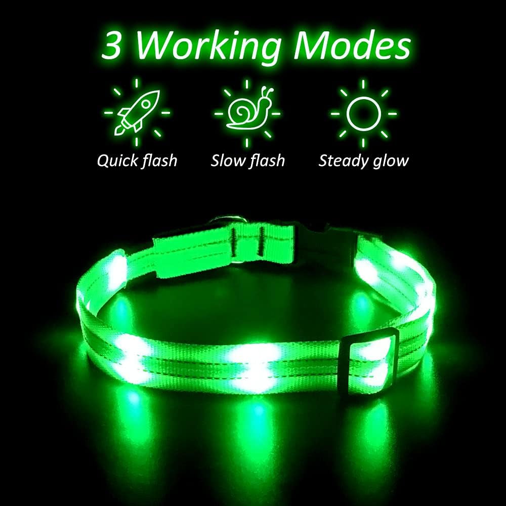 Led Dog Collar, Rechargeable Light up Collar, Waterproof Flashing Light Basic Dog Collars, Super Bright Night Safety (Green, Large)